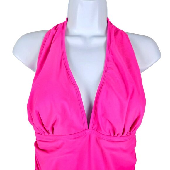 Aimage Womens XL Hot Pink Halter One-Piece Swimsuit Sexy Beach Ruched - Picture 7 of 11